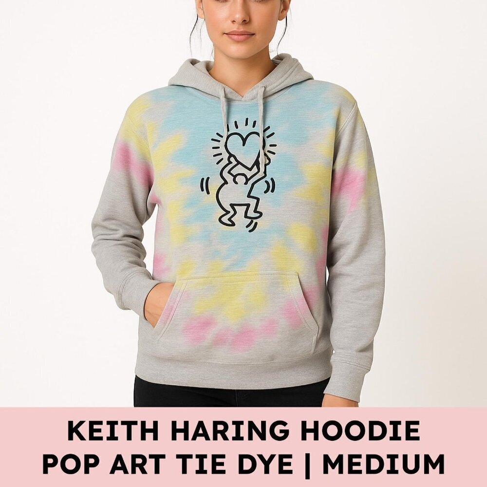 Keith Haring Tie Dye Graphic Hoodie Pop Art Medium - Picture 7 of 7